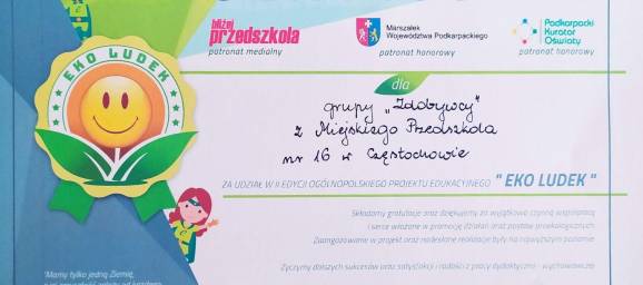 Grupa "Zdobywców" otrzymała certyfikat w ogólnopolskim projekcie "EKO LUDEK"